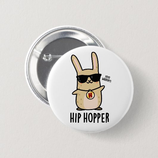 Angesagt Hopper Funny Bunny Rabbit Puff Button (Vorne & Hinten)