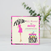 ANGESAGT MAMA, SILVER PINK ZEBRA BABY SHOWER EINLADUNG (Stehend Vorderseite)