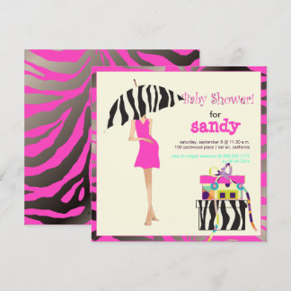 ANGESAGT MAMA, SILVER PINK ZEBRA BABY SHOWER EINLADUNG