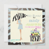 ANGESAGT MAMA, SILVERY BLUE ZEBRA BABY SHOWER INVI EINLADUNG (Vorderseite)