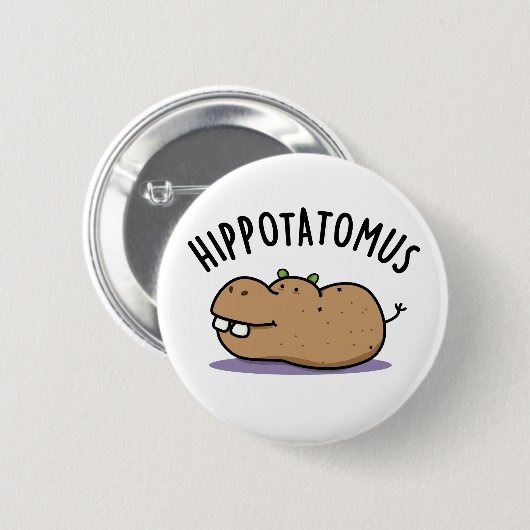 Angesagt-Potato-mus Funny Hippo Pun Button (Vorne & Hinten)