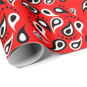 Angesagt Red Bandana Print Schwarz-weiß Paisley an Geschenkpapier