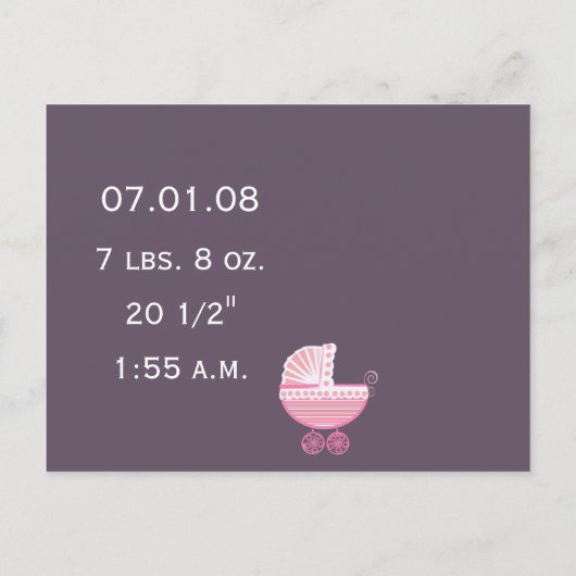 Angesagt Retro Pink Baby Buggy Baby Girl Foto Ankündigungspostkarte (Rückseite)