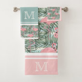 Angesagt rosa Flamingoes Palm Leafs Muster Custom Badhandtuch Set (Insitu)