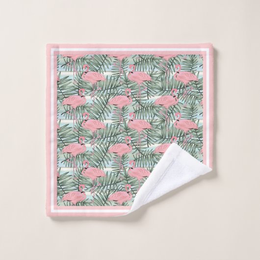 Angesagt rosa Flamingoes Palm Leafs Muster Custom Badhandtuch Set (Waschlappen)