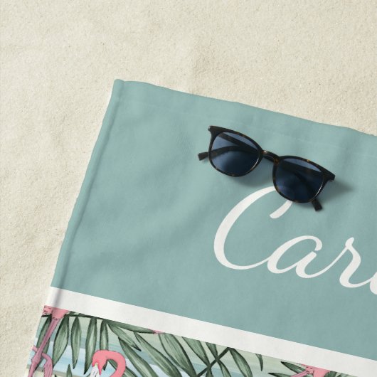 Angesagt rosa Flamingoes Palm Leafs Muster Custom Strandtuch (Beispiel)