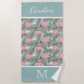 Angesagt rosa Flamingoes Palm Leafs Muster Custom Strandtuch (Vorderseite)