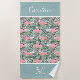 Angesagt rosa Flamingoes Palm Leafs Muster Custom Strandtuch