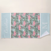 Angesagt rosa Flamingoes Palm Leafs Muster Custom Strandtuch (Vorderseite)