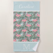 Angesagt rosa Flamingoes Palm Leafs Muster Custom Strandtuch (Vorderseite)