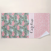 Angesagt rosa Flamingoes Palm Leafs Muster Custom Strandtuch (Vorderseite)
