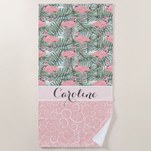 Angesagt rosa Flamingoes Palm Leafs Muster Custom Strandtuch
