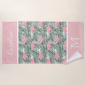 Angesagt rosa Flamingoes Palm Leafs Muster Custom Strandtuch (Vorderseite)