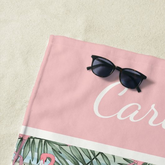 Angesagt rosa Flamingoes Palm Leafs Muster Custom Strandtuch (Beispiel)