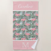 Angesagt rosa Flamingoes Palm Leafs Muster Custom Strandtuch (Vorderseite)