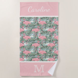 Angesagt rosa Flamingoes Palm Leafs Muster Custom Strandtuch