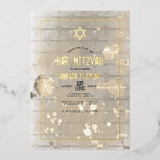 Angesagt Street Urban Bat Mitzvah Foil Einladung (Vorderseite)