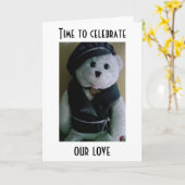 ANGESAGT TEDDY SAYS CELEBRATE UNSERE LIEBE=JÄHRLIC KARTE (Gelbe Blume)