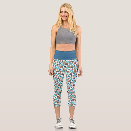 Angesagt Türkis Grün Blau Braun Orientalische Stam Capri Leggings (Vorderseite)