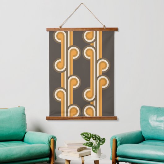 Angesagte Abstrakte Wellenformen Industrielle Fusi Wandteppich Mit Holzrahmen (Wohnzimmer)