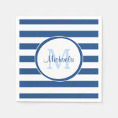 Angesagte blaue Monogramm und horizontale Streifen Serviette (Vorderseite)