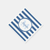 Angesagte blaue Monogramm und horizontale Streifen Serviette (Ecke)
