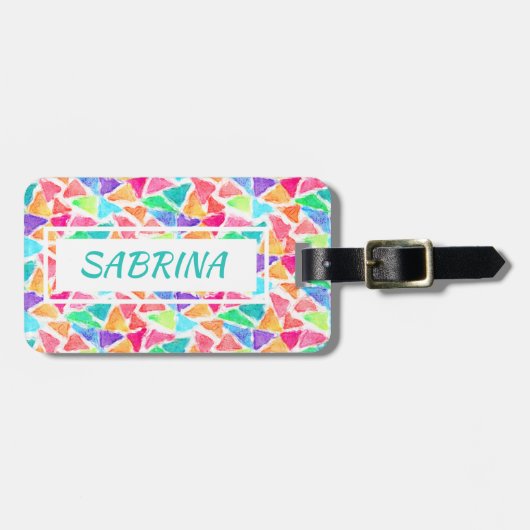 Angesagte Dreiecke Polygon Mosaik Wasserfarben Kun Gepäckanhänger (Vorderseite horizontal)