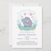 Angesagte Hippo Hooray Gender Neutral Baby Dusche Einladung (Vorderseite)
