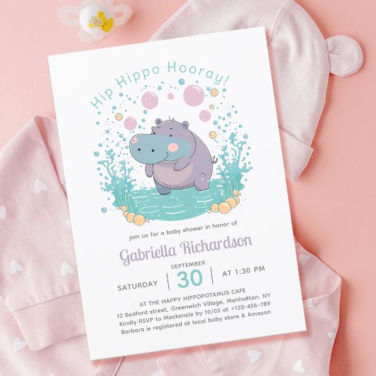 Angesagte Hippo Hooray Gender Neutral Baby Dusche Einladung