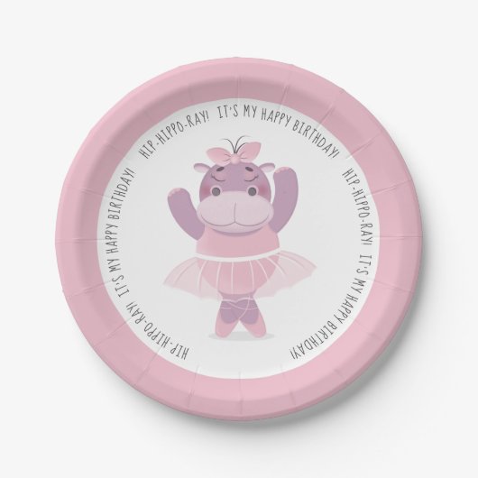 Angesagte Hippo Ray Hippo Ballerina Papierplatte Pappteller (Vorderseite)
