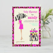 Angesagte Mama-, Hot-Pink-Jaguar-/Zebra-Babydusche Einladung (Stehend Vorderseite)