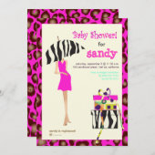Angesagte Mama-, Hot-Pink-Jaguar-/Zebra-Babydusche Einladung (Vorne/Hinten)