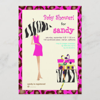 Angesagte Mama-, Hot-Pink-Jaguar-/Zebra-Babydusche Einladung