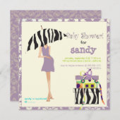 Angesagte Mama-, lila Damast-/Zebra-Babydusche Einladung (Vorne/Hinten)