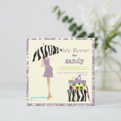 Angesagte Mama-, lila Damast-/Zebra-Babydusche Einladung (Stehend Vorderseite)