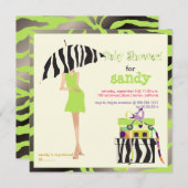 Angesagte Mama, Limettengrüne Zebra-Babydusche Einladung (Vorne/Hinten)