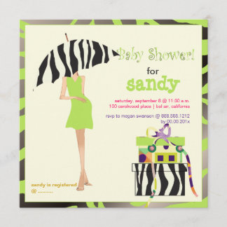 Angesagte Mama, Limettengrüne Zebra-Babydusche Einladung