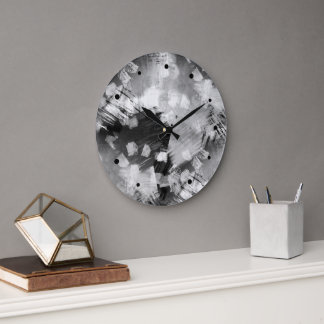 Angesagte moderne Schwarz-Grau-Abstrakte Geometrie Große Wanduhr