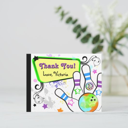 Angesagte und bunte Bowlings-Anmerkungs-Karte Dankeskarte (Stehend Vorderseite)