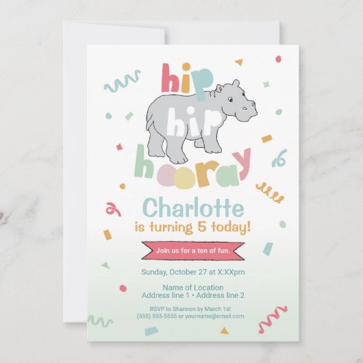 Angesagter Angesagter Urlaub! Hippo Birthday Einla Einladung (Vorderseite)