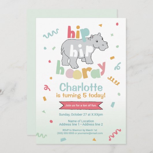 Angesagter Angesagter Urlaub! Hippo Birthday Einla Einladung (Vorne/Hinten)