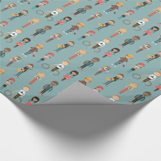 Angesagter Cartoon People Illustrations Muster (Bl Geschenkpapier (Ecke)