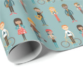 Angesagter Cartoon People Illustrations Muster (Bl Geschenkpapier (Rolleneckpunkt)