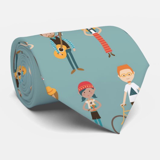 Angesagter Cartoon People Illustrations Muster (Bl Krawatte (Gerollt)