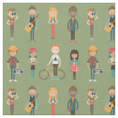 Angesagter Cartoon People Illustrations Muster (gr Stoff (Nahaufnahme)