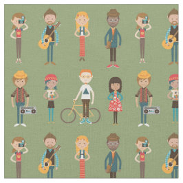 Angesagter Cartoon People Illustrations Muster (gr Stoff