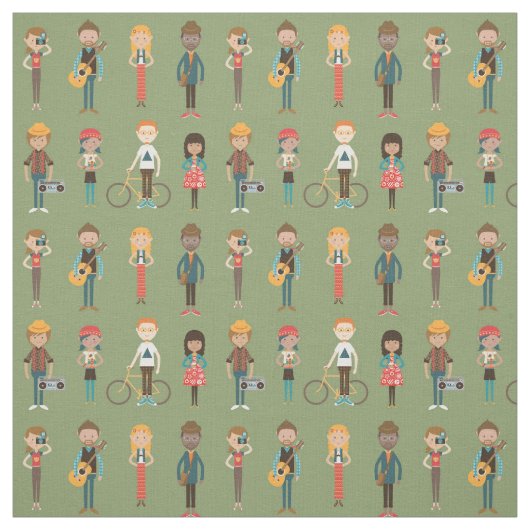Angesagter Cartoon People Illustrations Muster (gr Stoff (Muster)