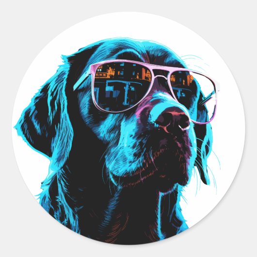 Angesagter Hund mit Sonnenbrille Runder Aufkleber (Vorderseite)