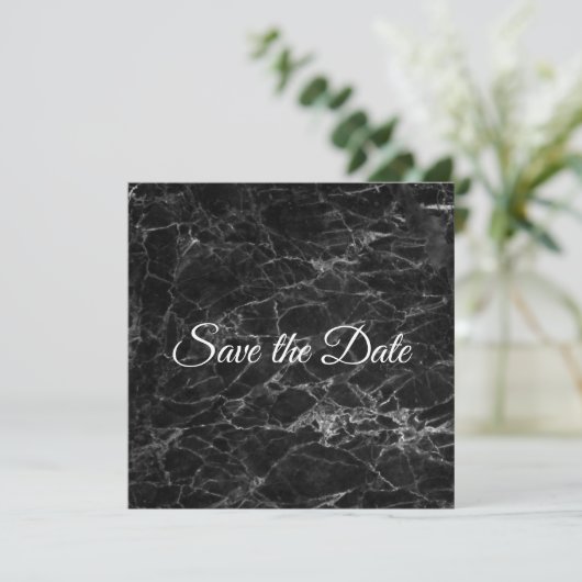 Angesagter schwarzer Marmor Save the Date (Stehend Vorderseite)