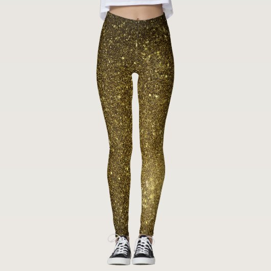 Angesagter sexy Hintern Golden Black Glitzer Leggi Leggings (Vorderseite)